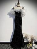 Ndyad Mermaid Long Prom Dress, Black Evening Dress HZ1024