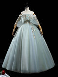 Ndyad Green A-Line Tulle Lace Long Prom Dress, Lace Evening Dress HZ1024