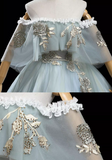Ndyad Green A-Line Tulle Lace Long Prom Dress, Lace Evening Dress HZ1024