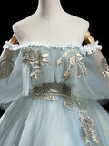 Ndyad Green A-Line Tulle Lace Long Prom Dress, Lace Evening Dress HZ1024