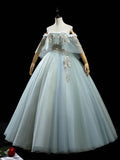 Ndyad Green A-Line Tulle Lace Long Prom Dress, Lace Evening Dress HZ1024