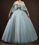 Ndyad Green A-Line Tulle Lace Long Prom Dress, Lace Evening Dress HZ1024