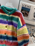 Ndyad color stripes retro contrast brushed cardigan HZ1024