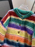 Ndyad color stripes retro contrast brushed cardigan HZ1024