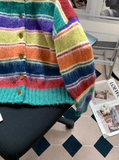 Ndyad color stripes retro contrast brushed cardigan HZ1024