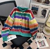 Ndyad color stripes retro contrast brushed cardigan HZ1024