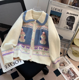 Ndyad snowman jacquard polo collar cardigan HZ1024