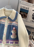 Ndyad snowman jacquard polo collar cardigan HZ1024
