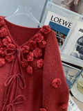 Ndyad 3D Flower Red Cardigan Sweater HZ1024