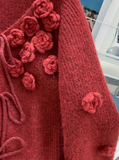 Ndyad 3D Flower Red Cardigan Sweater HZ1024