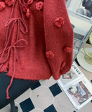 Ndyad 3D Flower Red Cardigan Sweater HZ1024