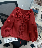 Ndyad 3D Flower Red Cardigan Sweater HZ1024