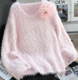 Ndyad 3D Flower Faux Mink Sweater HZ1024