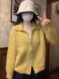 Ndyad Yellow Double Zipper Lapel Cardigan Sweater HZ1024