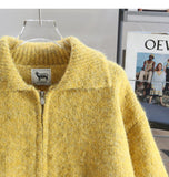 Ndyad Yellow Double Zipper Lapel Cardigan Sweater HZ1024
