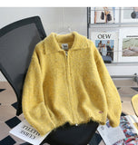 Ndyad Yellow Double Zipper Lapel Cardigan Sweater HZ1024