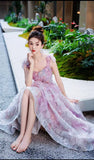 Ndyad A-line Tulle Sequined Long Prom Dress,Purple Evening Dress HZ1024