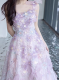 Ndyad A-line Tulle Sequined Long Prom Dress,Purple Evening Dress HZ1024
