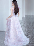 Ndyad A-line Tulle Sequined Long Prom Dress,Purple Evening Dress HZ1024