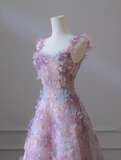 Ndyad A-line Tulle Sequined Long Prom Dress,Purple Evening Dress HZ1024