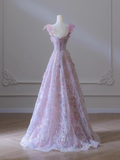 Ndyad A-line Tulle Sequined Long Prom Dress,Purple Evening Dress HZ1024