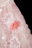 Ndyad A-line square neck tulle beaded formal long dress, pink birthday dress HZ1024