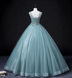 Evafashion A-line mesh sequins formal long dress, green sequins evening dress HZ1024