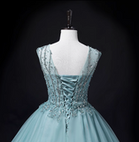 Evafashion A-line mesh sequins formal long dress, green sequins evening dress HZ1024