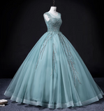 Evafashion A-line mesh sequins formal long dress, green sequins evening dress HZ1024