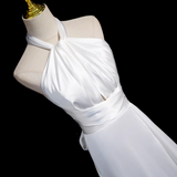 Ndyad halter neck satin mermaid formal long dress , white wedding dress HZ1024