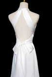 Ndyad halter neck satin mermaid formal long dress , white wedding dress HZ1024
