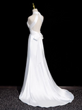 Ndyad halter neck satin mermaid formal long dress , white wedding dress HZ1024