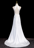 Ndyad halter neck satin mermaid formal long dress , white wedding dress HZ1024