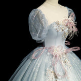 Ndyad blue A-line tulle sequins formal long dress, gray blue evening dress HZ1024
