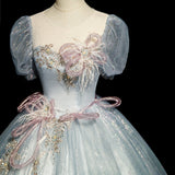 Ndyad blue A-line tulle sequins formal long dress, gray blue evening dress HZ1024