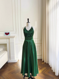 Ndyad A-line V-neck Satin Short Formal Dress, Green Homecoming Dress HZ1024