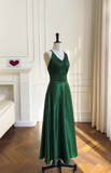 Ndyad A-line V-neck Satin Short Formal Dress, Green Homecoming Dress HZ1024