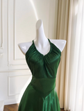 Ndyad A-line V-neck Satin Short Formal Dress, Green Homecoming Dress HZ1024