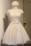 Ndyad A-line tulle lace embroidered homecoming dress, champagne bridesmaid dress HZ1024