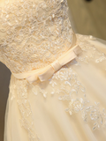 Ndyad A-line tulle lace embroidered homecoming dress, champagne bridesmaid dress HZ1024