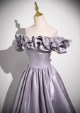 Ndyad Purple A-line Off-shoulder Satin Long Prom Dress, Gray Purple Evening Dress HZ1024