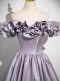 Ndyad Purple A-line Off-shoulder Satin Long Prom Dress, Gray Purple Evening Dress HZ1024