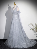 Ndyad V-neck mesh sequin long prom dress, evening dress HZ1024