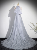 Ndyad V-neck mesh sequin long prom dress, evening dress HZ1024
