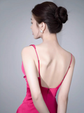 Evafashion red satin backless suspender dress HZ1024