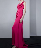 Evafashion red satin backless suspender dress HZ1024