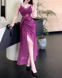 Evafashion retro lace seaside holiday purple dress HZ1024