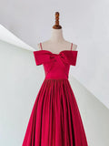 Ndyad Off Shoulder Satin Red Long Prom Dress, Red Evening Dress HZ1024