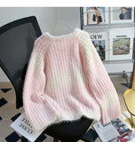 Ndyad Lace-up Gradient Color Age-Reducing Knitted Sweater HZ1024