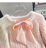 Ndyad Lace-up Gradient Color Age-Reducing Knitted Sweater HZ1024